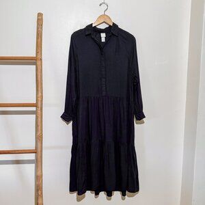 H&M Flawed Black Long Sleeve Summer Tiered Skirt Frock Dress Size S